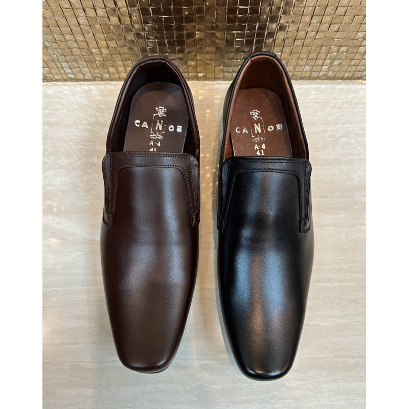รองเท้าหนังแท้100%ผู้ชายA4 รองเท้าคัทชูผู้ชายแบบสวม สีดำและสีน้ำตาลA4รองเท้าโลฟเฟอร์