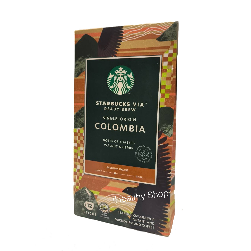 COLOMBIA VIA Ready Brew Medium Roast Starbucks (ฺBBF.5July25) กาแฟสำเร็จรูป 12ซอง สตาร์บัคส์