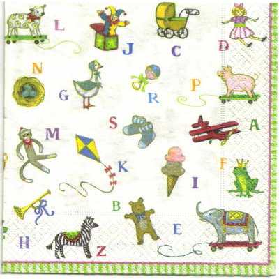Pladao Napkin 618 ภาพการ์ตูน อักษรอังกฤษ Cartoon ลายเล็กๆ กระดาษ แนพกิ้น สำหรับงานศิลปะ เดคูพาจ decoupage ขนาด  L 33x33