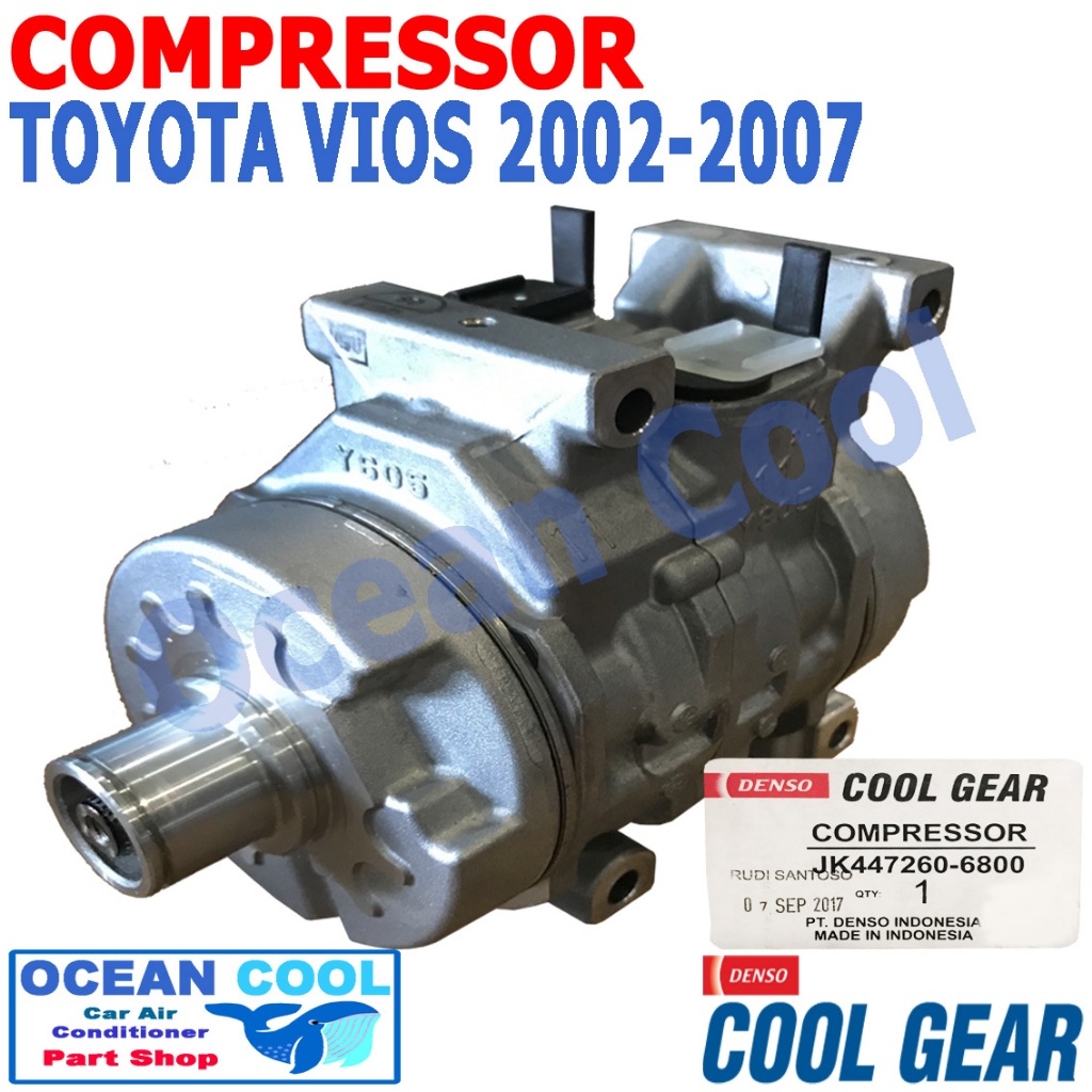 คอมเพรสเซอร์ วีออส ปี 2002 - 2007 10S11C COM0027 COOL GEAR รหัส JK447260-6800 COMPRESSOR TOYOTA VIOS