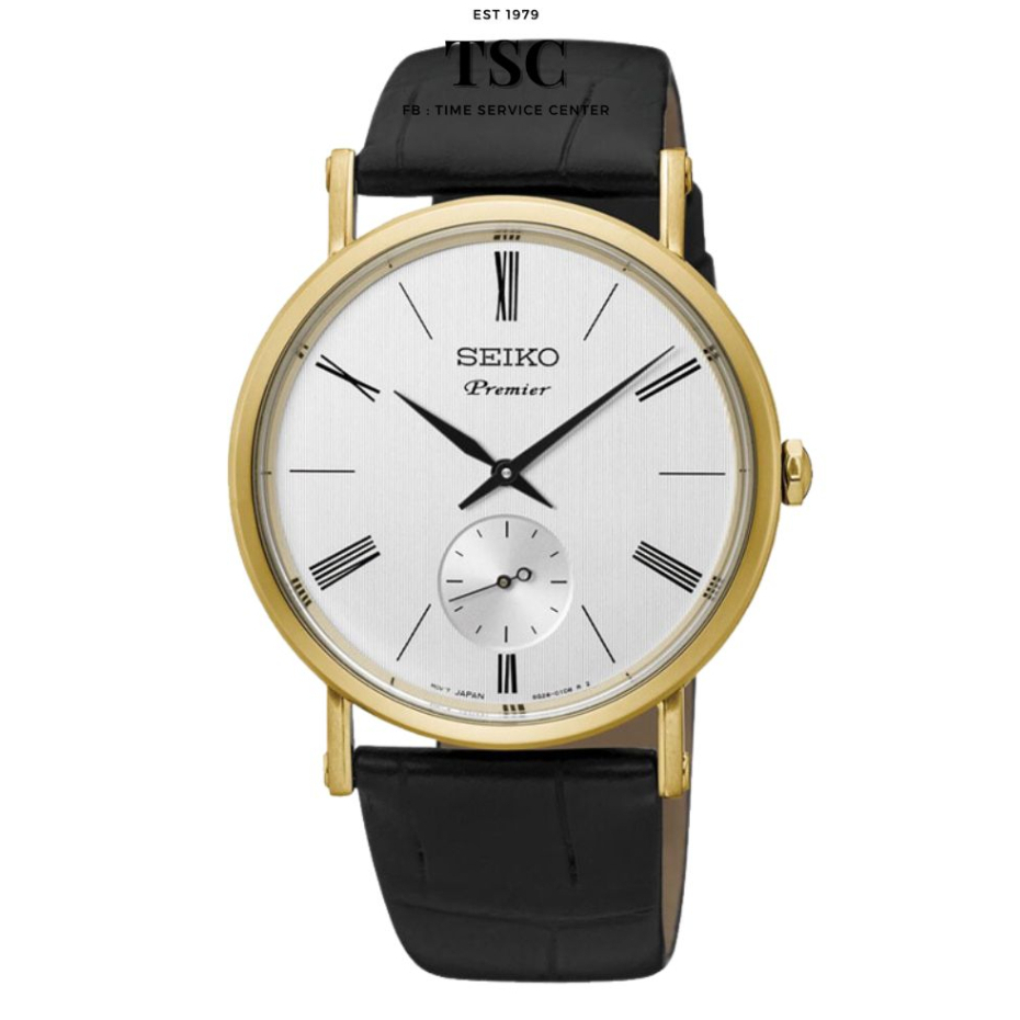 นาฬิกาข้อมือผู้ชาย Seiko Premier รุ่น SRK036P1 ระบบควอตซ์ เรือนทอง สายหนัง ประกันศูนย์
