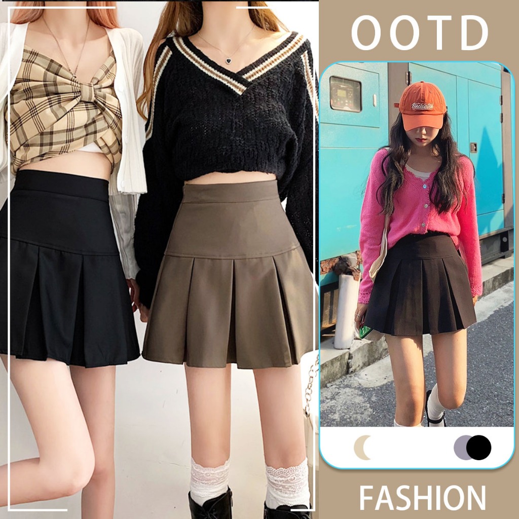 mimi&didi กระโปรงเทนนิส เอวสูงสีพื้น กระโปรงพลีท น่ารัก สไตล์เกาหลี#800/8803