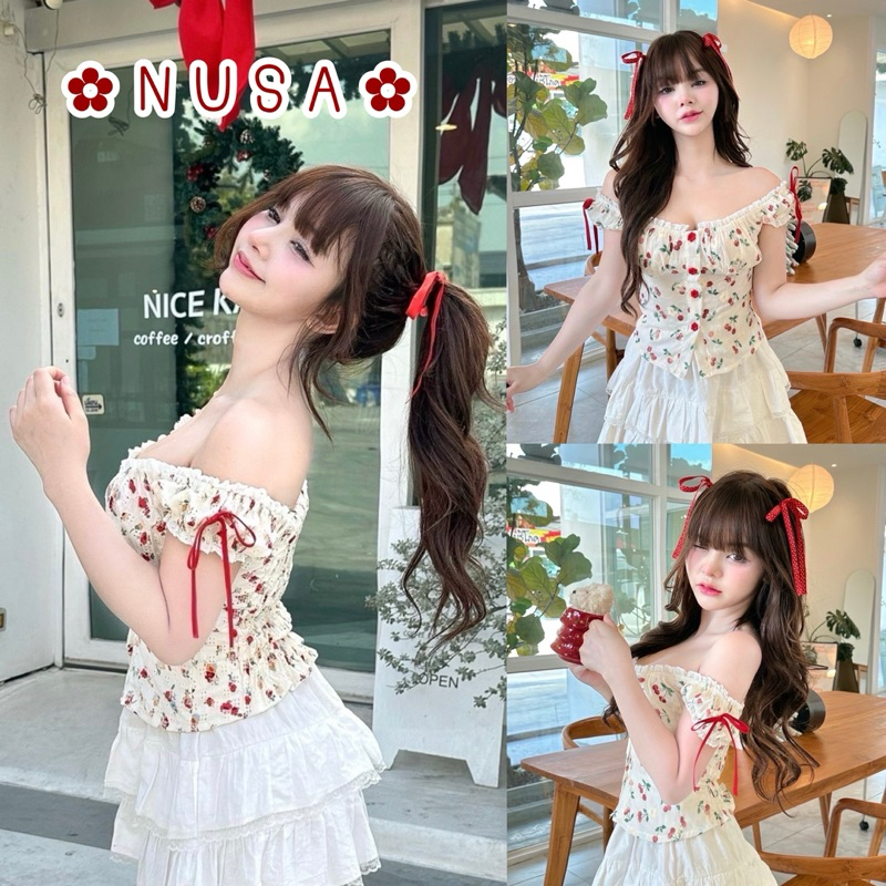 ❤️ Diiz’s ❤️ ป้าย NUSA 🌼 เสื้อแขนจิ๋ว แต่งกระดุมดอกไม้ ริบบิ้นแขน ตรุษจีน คริสต์มาส