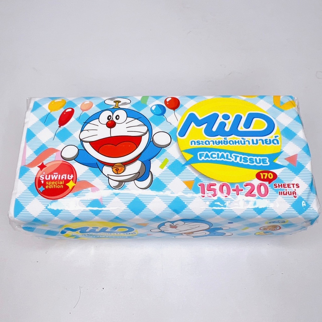 [เซท 3 แพค] Mild มายด์ โดเรม่อน กระดาษทิชชู่เช็ดหน้า บรรจุห่อละ 170 แผ่น หนา 2 ชั้น แพคละ 5 ห่อ - รูปที่ 3