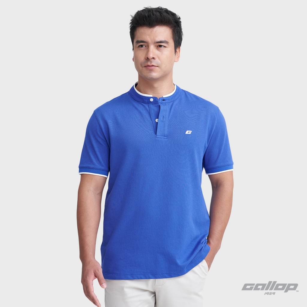 GALLOP : Piqué Mandarin Collar Polo Shirt เสื้อคอแมนดาริน ผ้าปิเก้ รุ่น GP9065 สี Roqal Blue - น้ำเงินเข้ม