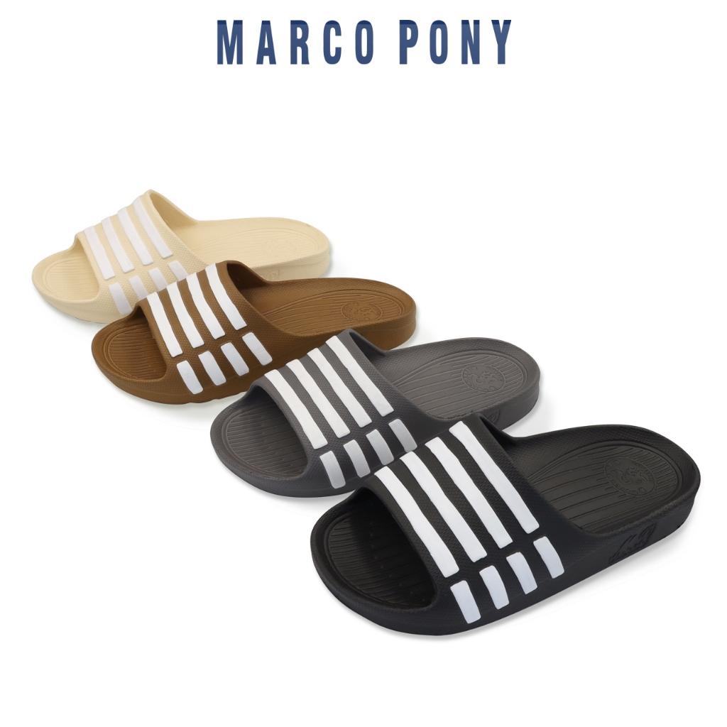 Marco Pony รองเท้าแตะ รองเท้าแตะแบบสวม สำหรับผู้ชาย ผู้หญิง คาดลายขาว ใส่สบาย เดินง่าย ไม่เจ็บเท้า กันลื่น รุ่น MH-9018