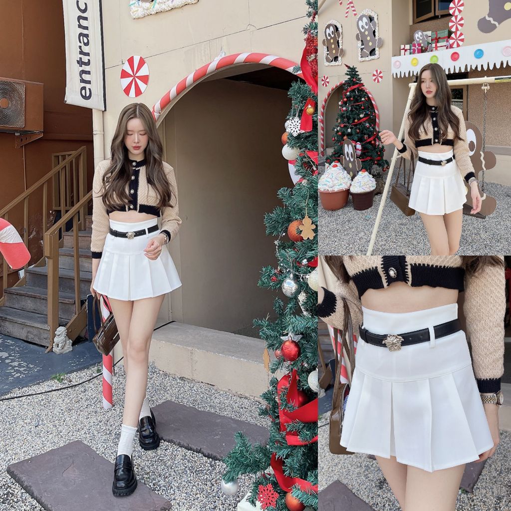 SLYQ SHERLYN TENNIS SKIRT กระโปรงสั้นแต่งจีบ พร้อมเข็มขัด
