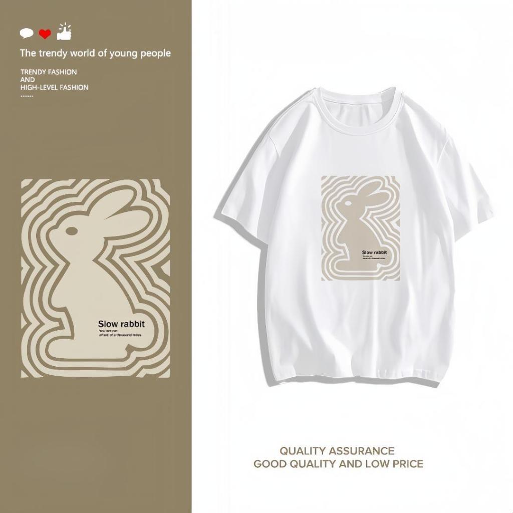 New เสื้อยืดแฟชั่น สไตล์เกาหลี แบบน่ารัก ทันสมัย ผ้าหนา Oversize ผ้าCotton100% ลายกระต่าย มีหลายไซซ์ ส่งด่วนส่งไว