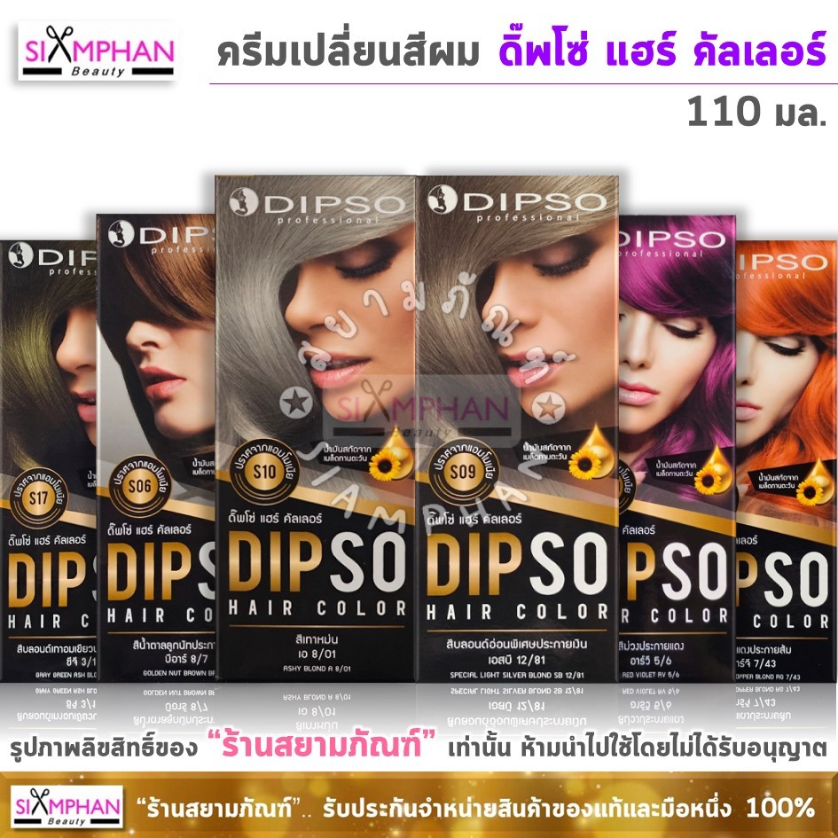 ครีมเปลี่ยนสีผม ดิ๊พโซ่ 110 กรัม (ไม่มีแอมโมเนีย กลิ่นไม่ฉุน) Dipso Hair Color Cream 110g. (No Ammonia)