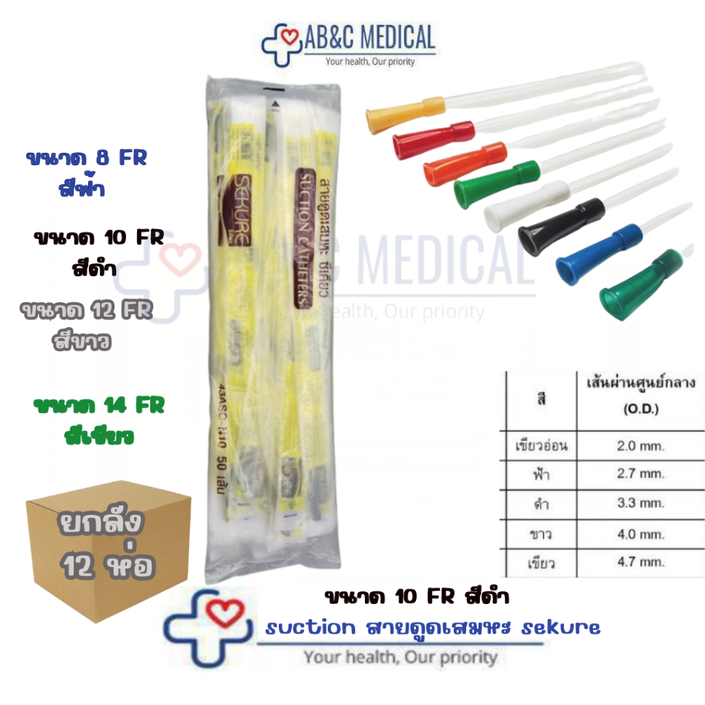 สาย suction สายดูดเสมหะ sekure รุ่นไม่มีคอนโทรล 50 เส้น ยกลัง 12 ห่อ - รูปที่ 2