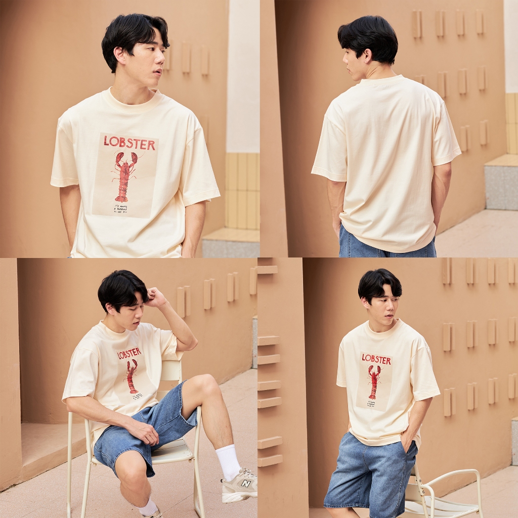 Hype It - Lobster T-Shirt เสื้อยืดแขนสั้นทรง Oversized แบรนด์ Hype It (คอไม่กว้าง ทรงไหล่ตก)