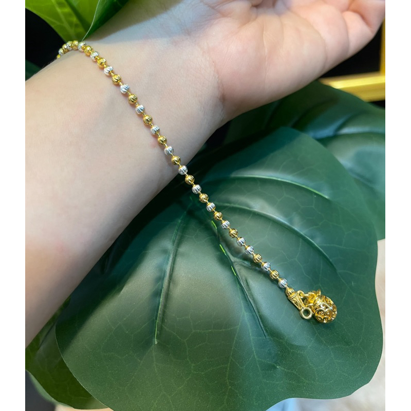 สร้อยข้อมือ2กษัตริย์ ใส่อาบน้ำได้ ลายเม็ดมะยม2มิล หนัก1สลึง งานไม่ลอก ไม่ดำ ถ่ายจากงานจรืง
