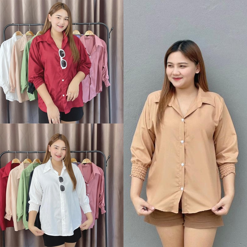 เสื้อเชิ้ตแขนจั้ม ผ้าคอตตอน ขนาดฟรีไซส์/โอเวอร์ไซส์ พร้อมส่ง จัดส่งไว