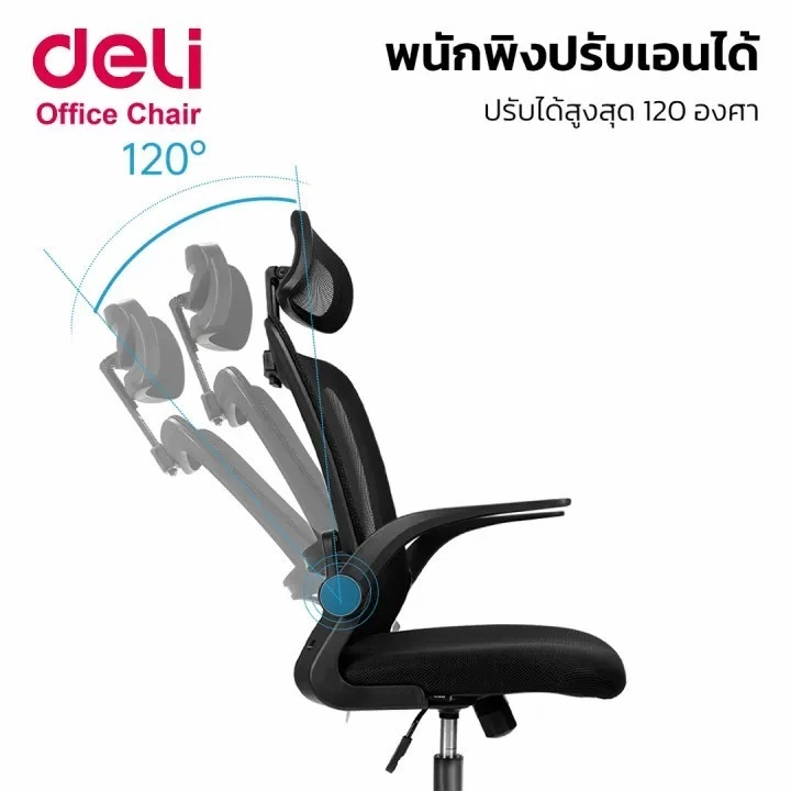 [ฟรีเบาะ]Deli เก้าอี้สำนักงาน เก้าอี้ออฟฟิศ ปรับความสูงได้ เอนได้ แขนปรับได้360 ํ Office Chair thumbnail 8