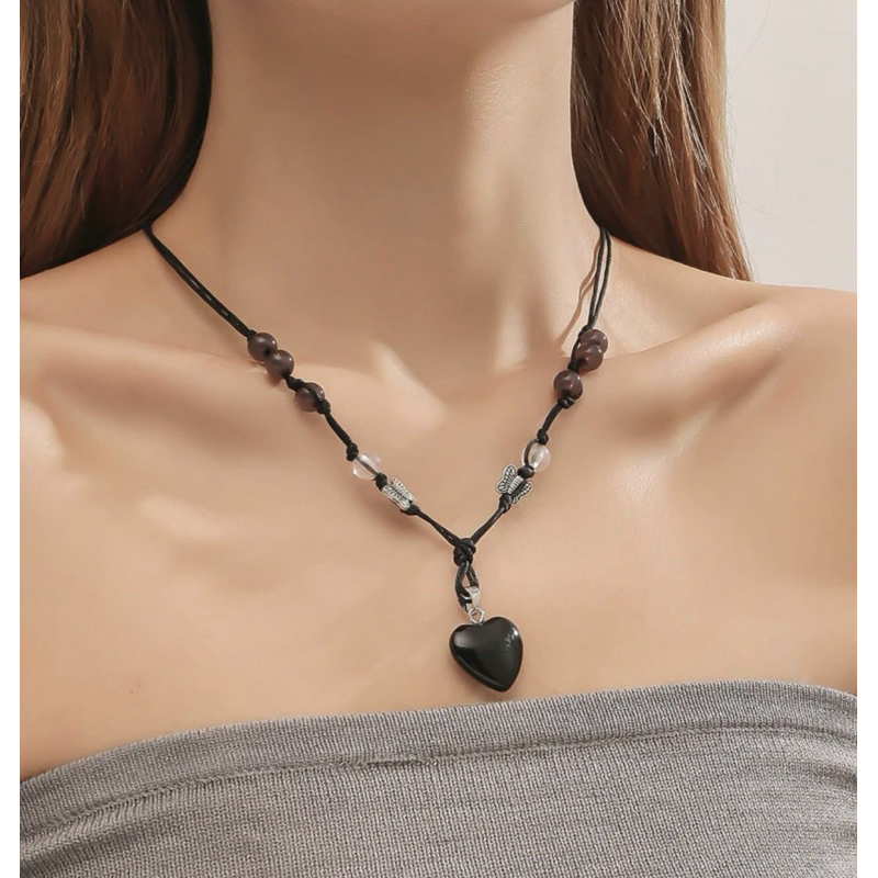 dmd สร้อยคอเชือก จี้หัวใจ พร้อมส่ง🌟