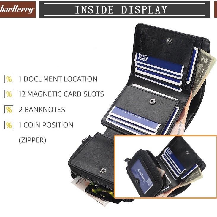 Baellerry กระเป๋าสตางค์หนังสำหรับผู้ชายใบสั้น 3 พับ ใส่บัตร ใส่แบงค์ ใส่เหรียญได้เยอะ [WAS13]