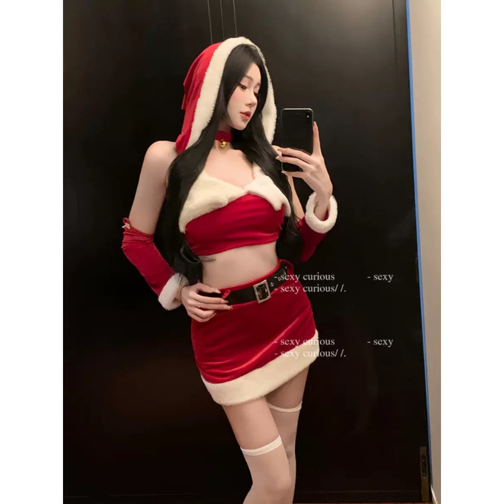 🔴🎄 พร้อมส่งในไทย ส่งแมสได้ 🎄🔴 เกรดพรีเมียม ชุดแซนตี้ฮู้ดกระโปรงสั้น คริสต์มาส แซนตี้เซ็กซี่ แซนตี้คอสเพลย์ ชุดสีแดง