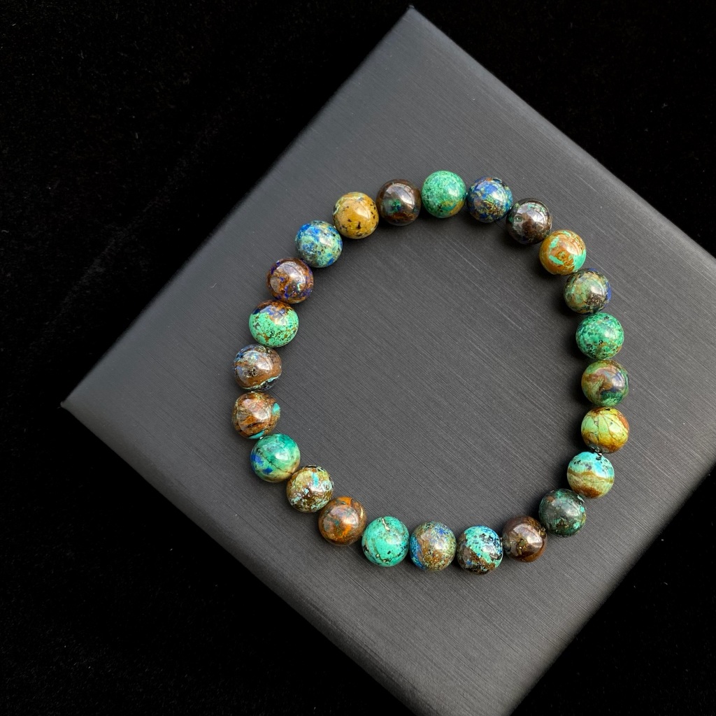 กำไลหินแท้ อซูไรท์ และ คริสโซคอลลา (Azurite Chrysocolla) 8mm