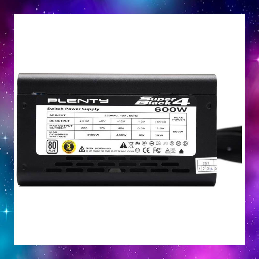 POWER SUPPLY (อุปกรณ์จ่ายไฟ) PLENTY ATX600W SUPER BLACK4 80+ใช้งานปกติ