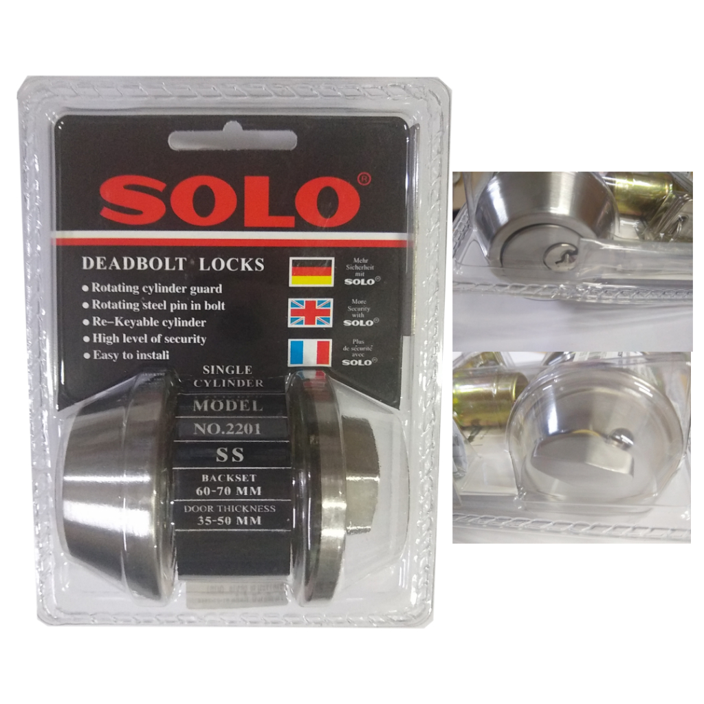 กุญแจลิ้นตาย กุญแจเดตล็อค กุญแจเดตโบลต์ ยี่ห้อโซโล รุ่น 2201 สีสแตนเลส, dead lock , dead bolt brand solo