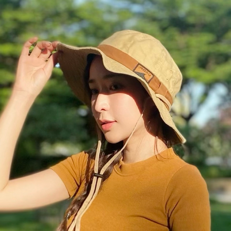 "ROAM-OUTDOOR"หมวกเดินป่าสไตล์ญี่ปุ่น Hiking Hat หมวกแค้มป์ มีทั้งเด็กทั้งผู้ใหญ่ (two-tone กากี)