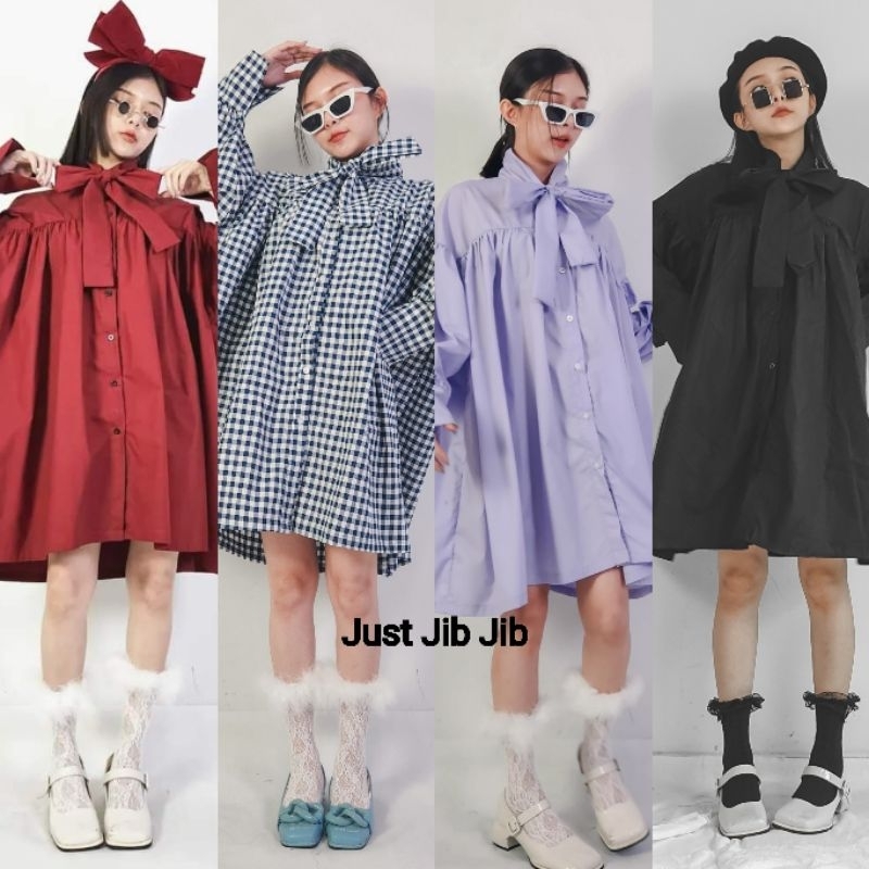 Dress oversize คอผูกโบว์