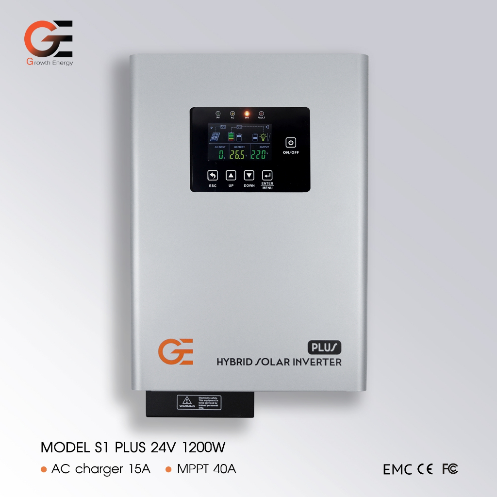 GE Inverter Pure sine wave หม้อแปลงเทอรอยด์ Hybrid off grid 24V 1200W MPPT 40A