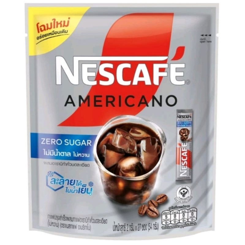 Exp 09/26 Nescafe americano zero sugar เนสกาแฟ อเมริกาโน่ ขนาด 27 ซอง x 2 g