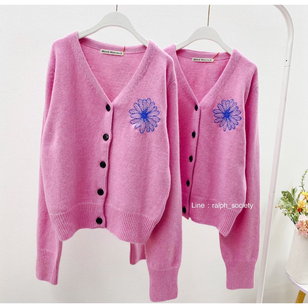 Mardi Raccoon Blend flower Cardigan (Pink/Blue)