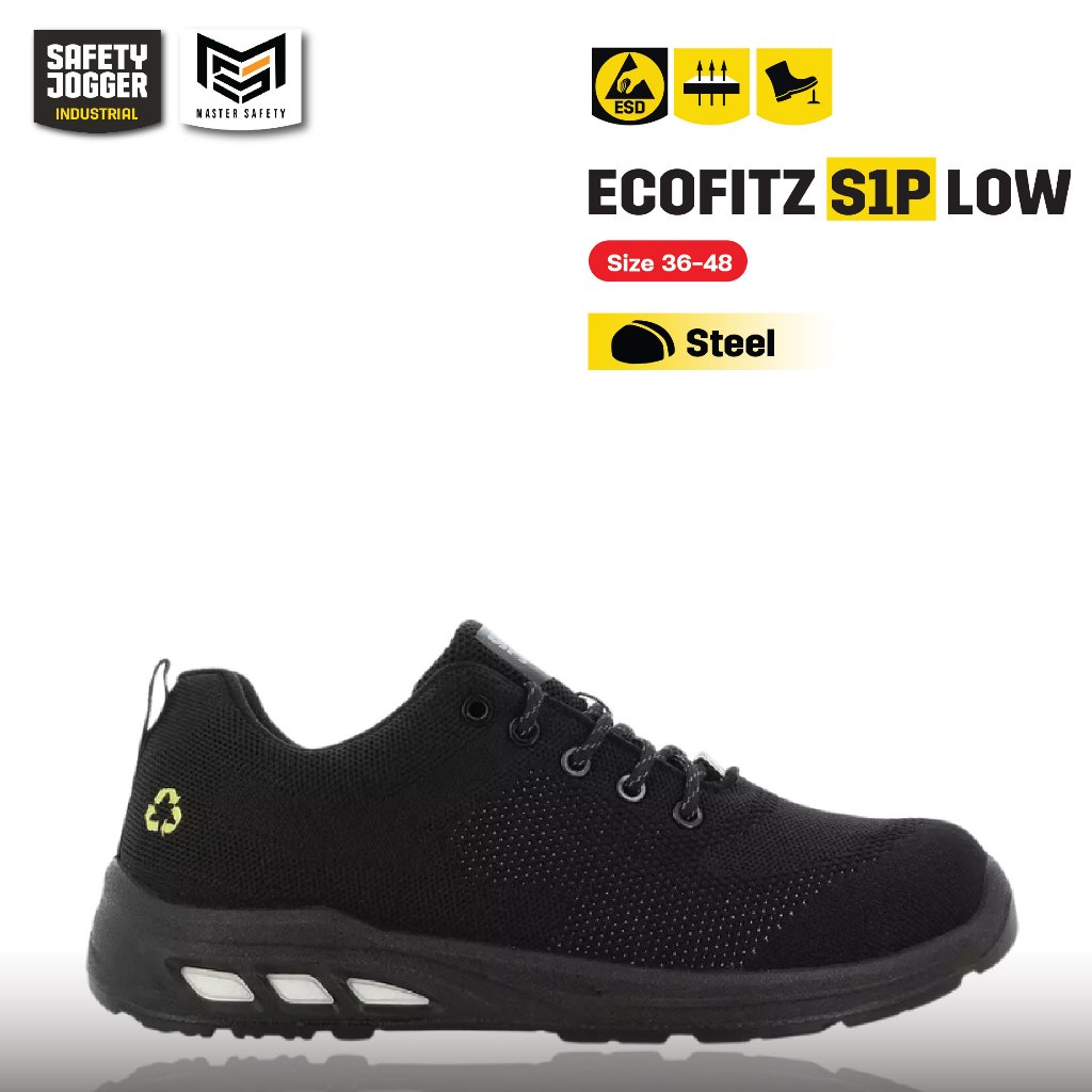 [ของแท้พร้อมส่ง] Safety Jogger รุ่น ECOFITZ S1P LOW รองเท้าเซฟตี้หุ้มส้น หัวเหล็ก กันทะลุ ทำจากวัสดุรีไซเคิล ESD