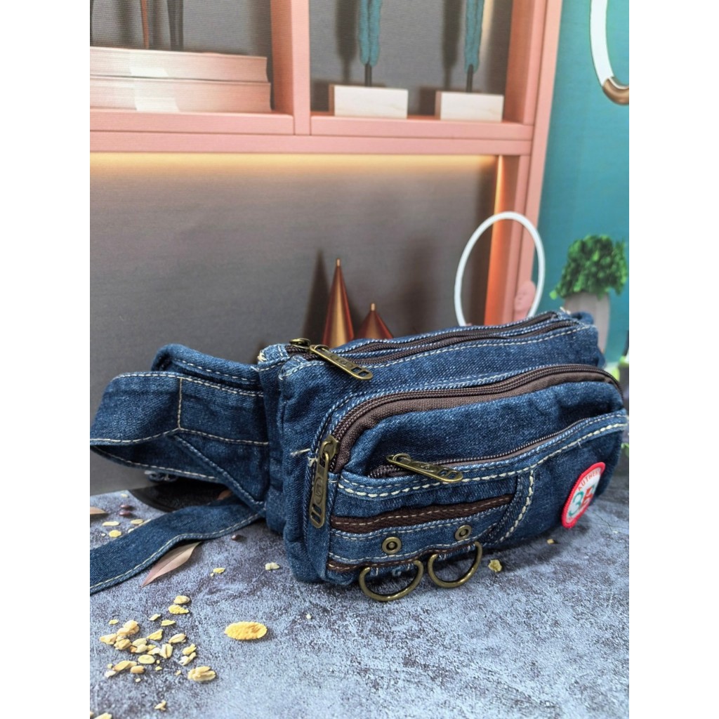 กระเป๋าคาดเอวใบกลางผ้ายีน สะพายคาดอก กระเป๋าสะพายอเนกประสงค์ - รูปที่ 5