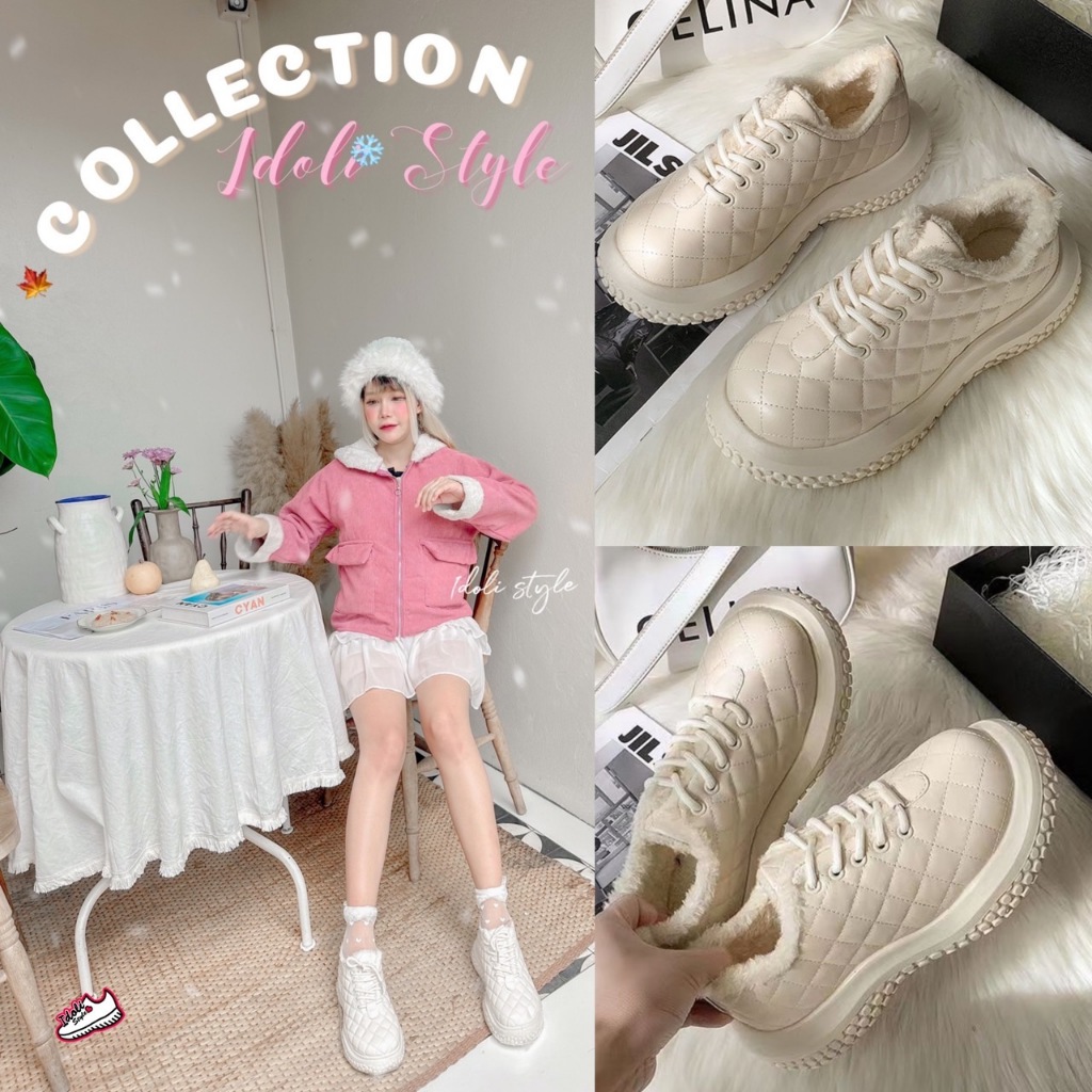 Idoli style รองเท้าผ้าใบลุยหิมะ ผ้าใบบุขน พร้อมส่งในไทย