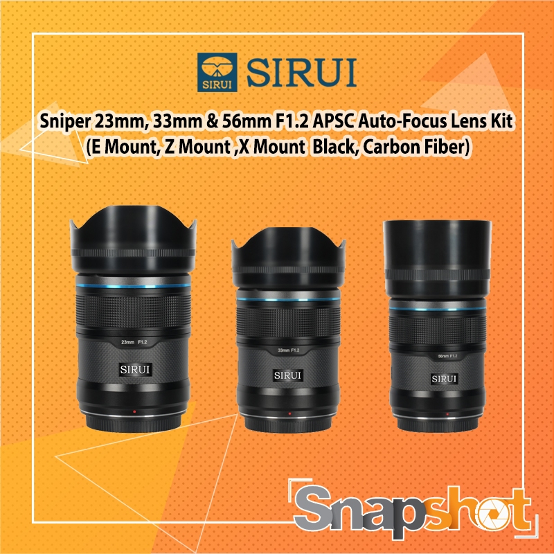 Sirui Sniper 23mm, 33mm &amp; 56mm F1.2 APSC Auto-Focus Lens Kit (E Mount, Z Mount , X Mount  (Black, Carbon Fiber)