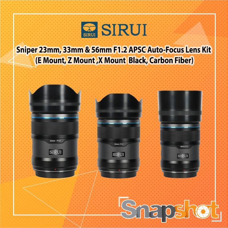 Sirui Sniper 23mm, 33mm & 56mm F1.2 APSC Auto-Focus Lens Kit (E Mount, Z Mount , X Mount (Black, Carbon Fiber)
