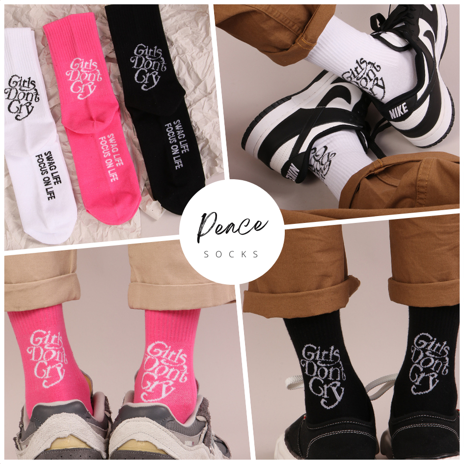 ถุงเท้าสตรีท ถุงเท้าสเก็ต ฮิปฮอป ลาย Fontเท่ๆ พร้อมส่งในไทย