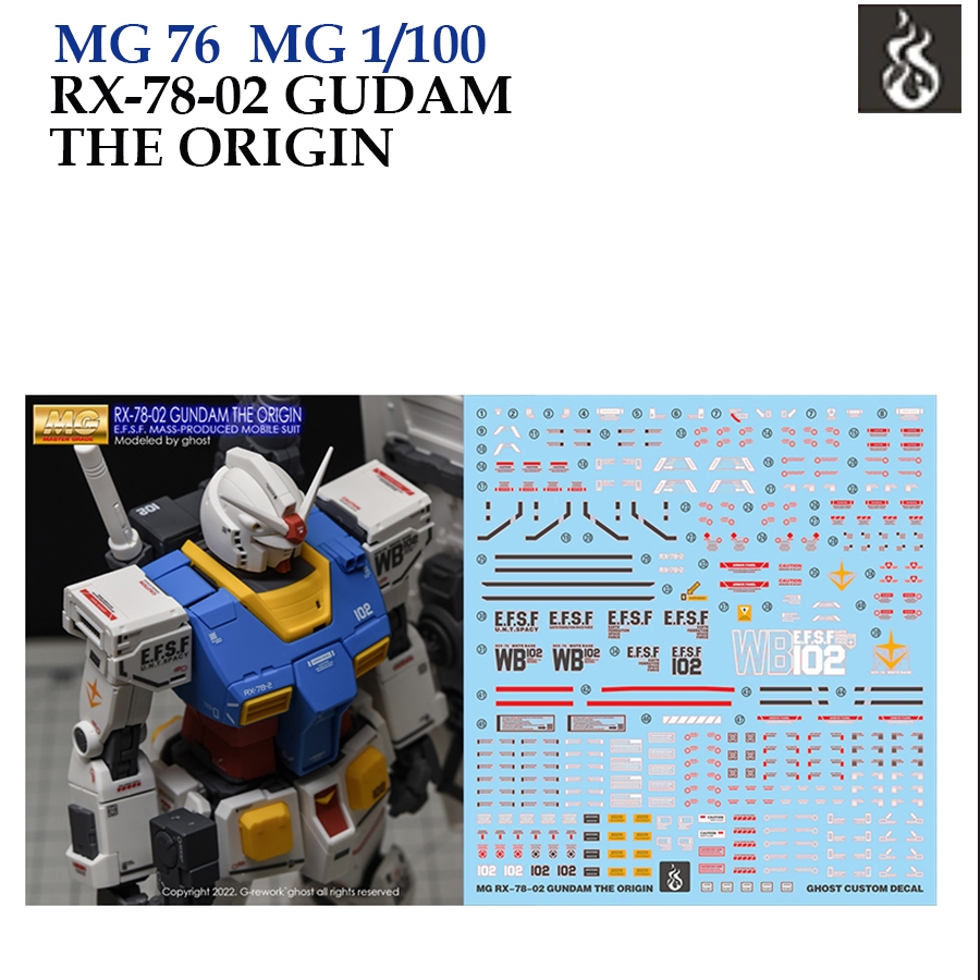 ดีคอลน้ำ [Ghost] MG 76  MG 1/100 RX-78-02 GUDAM THE ORIGIN (Water Decal) FLUORESCENT GMG76 MG76