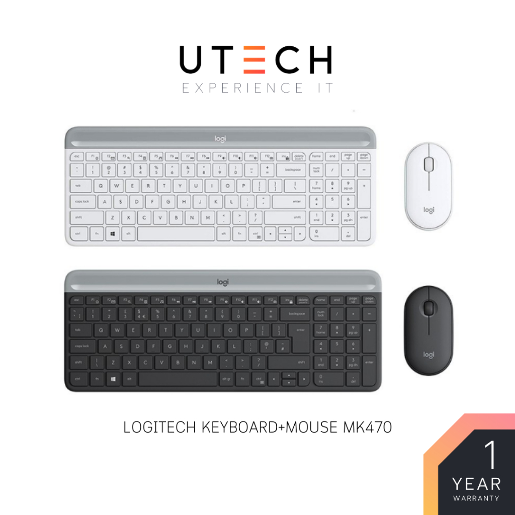 คีย์บอร์ด เมาส์ LOGITECH KEYBOARD+MOUSE SLIM COMBO MK470 by UTECH