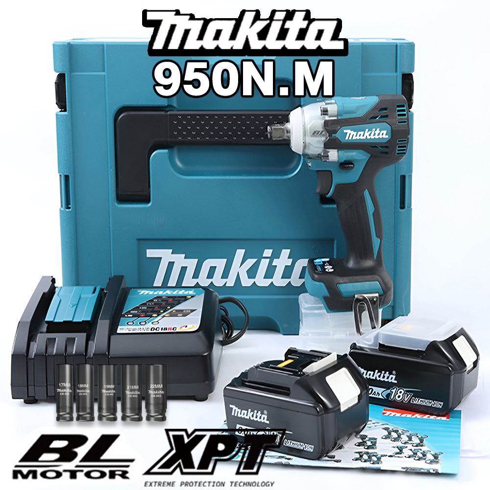 Makita ประแจไฟฟ้าไร้สายบล๊อคไฟฟ้า 18V Brushless Electric Impact Wrench 2 แบต เตอรี่ลิเธียม 950 N.M ป บล็อกไฟฟ้าแรงๆ