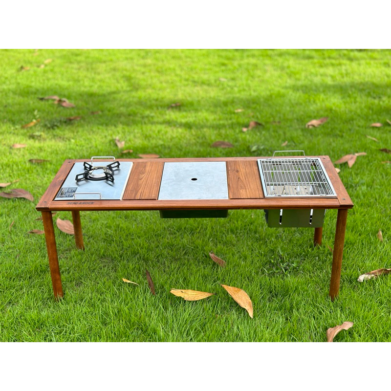 SEMI-KNOCK red IGT v2 โต๊ะแคมป์ปิ้งไม้สักรองรับ IGT