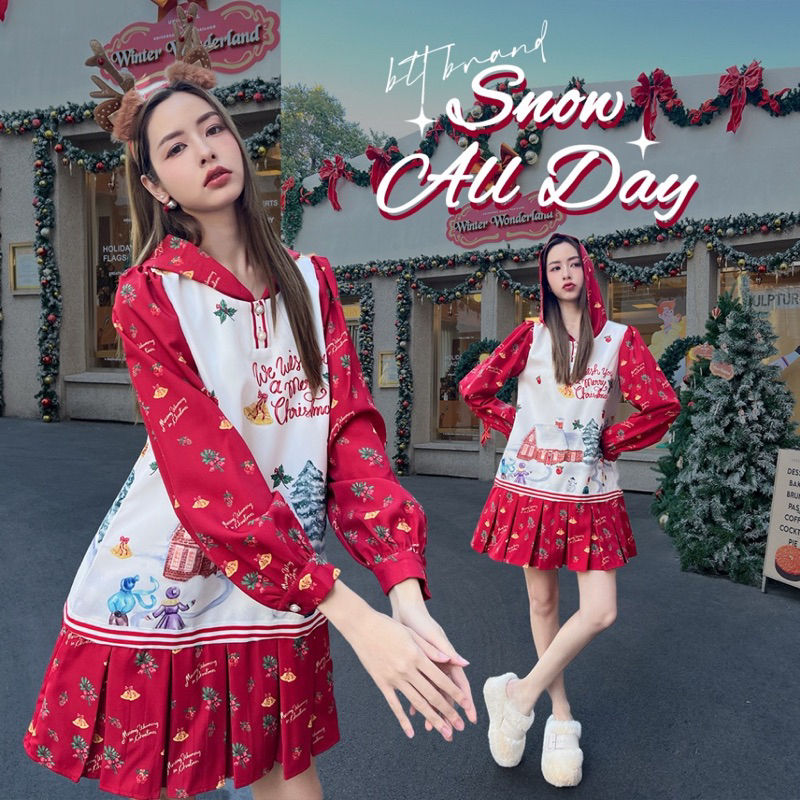 💎พร้อมส่ง💎BLT🍓เดรสสีแดง Snow All Day : Dress