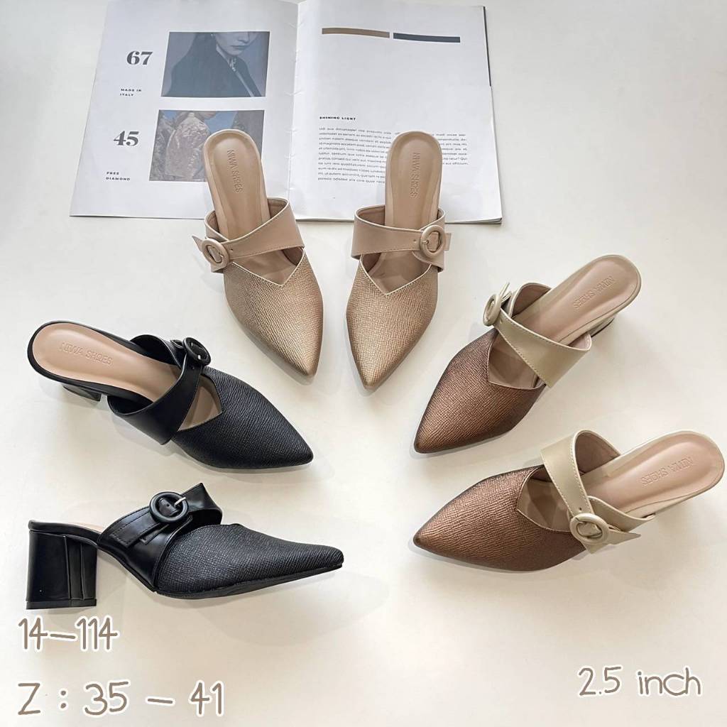 Niwa shoes รองเท้าสตรี ส้นสูง iรองเท้าแฟชั่น รองเท้าเปิดส้น รหัส 14-114 หนังนิ่ม 2.5นื้ว