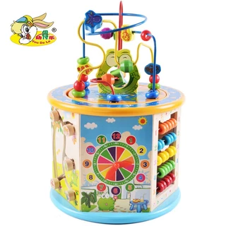 ของเล่นไม้เสริมพัฒนาการ กล่องกิจกรรมไม้ Todds & Kids Toys 8 กิจกรรม รุ่นไม้หนา ขดลวดดึงออกมาเล่นข้างนอกได้