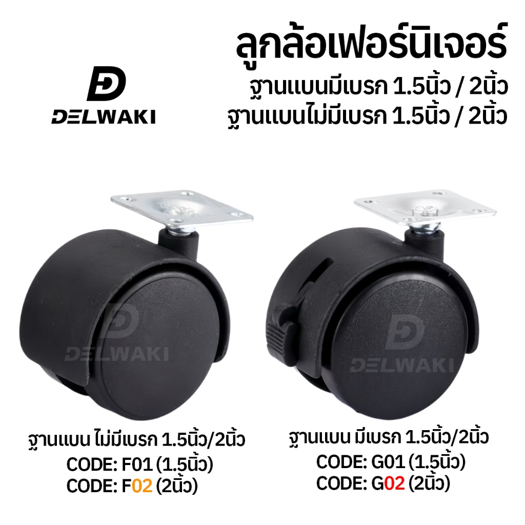 ล้อเก้าอี้ ขนาด 1.5 นิ้ว 2 นิ้ว ฐานแบน มีเบรก ไม่มีเบรก ล้อเก้าอี้สำนักงาน ลูกล้อเฟอร์นิเจอร์