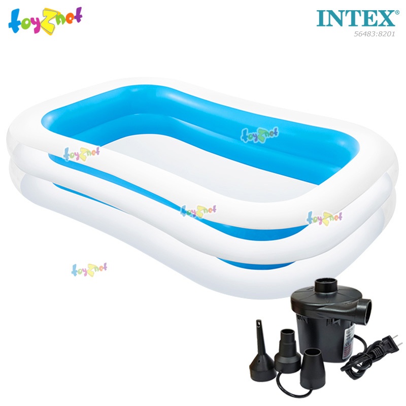 Intex สระน้ำเป่าลม สี่เหลี่ยม แฟมิลี่ 2.62x1.75x0.56 ม. สีฟ้า รุ่น 56483 + ที่สูบลมไฟฟ้า