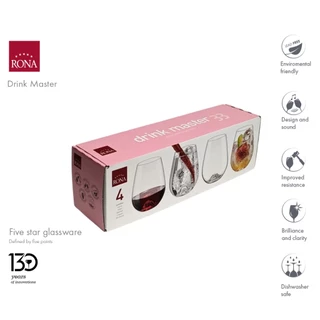 แก้วน้ำ แก้วไวน์ไม่มีขา, Rona Drink Master Multipurpose แก้วคริสตัล Stemless Crystal Glass