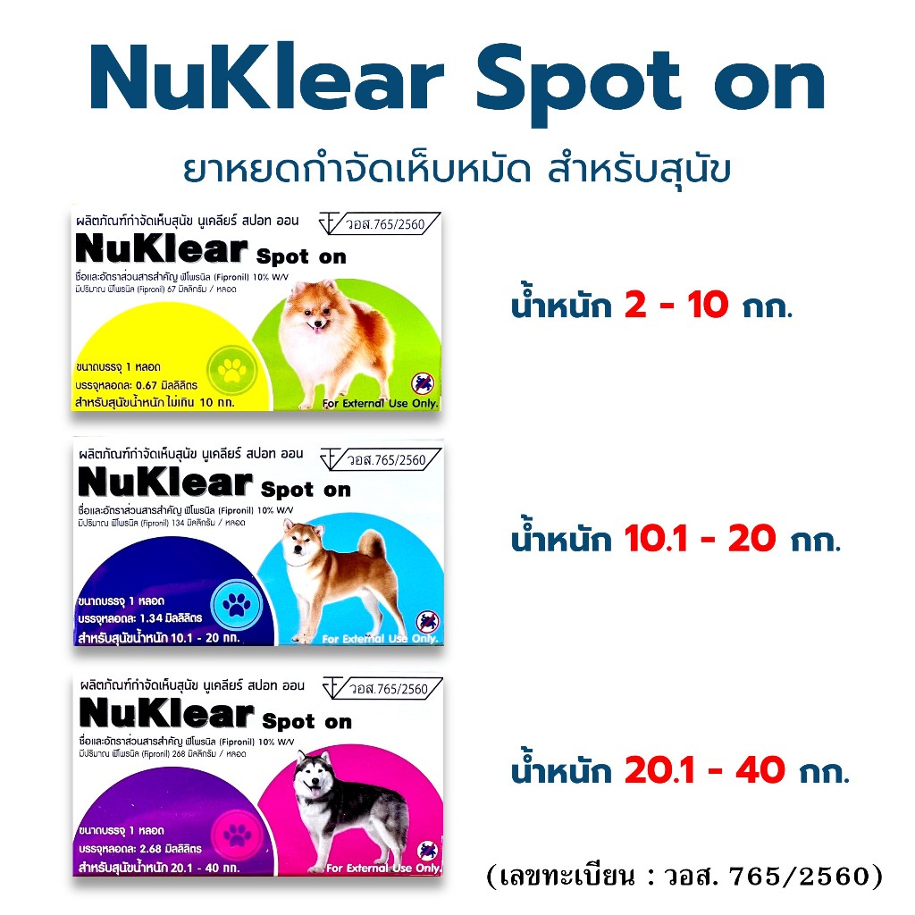 Nuklear Spot On ยาหยดกำจัดเห็บหมัด ยาหยอดป้องกันเห็บหมัด ไข่หมัด ตัวอ่อน สำหรับสุนัข