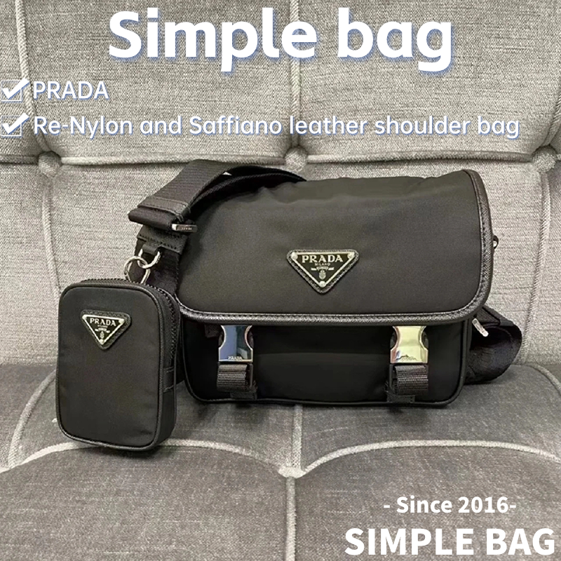 ปราด้า💥PRADA Re-Nylon and Saffiano leather shoulder bag กระเป๋าสะพายเดี่ยว