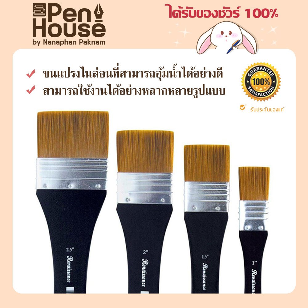 เรนาซองซ์ แปรงขนทอง Renaissance Synthetic Brush ขนาด 1/1.5/2/2.5 นิ้ว เหมาะสำหรับสีน้ำ สีอะคริลิค สีเทมพาร่า งานเดคูพาจ