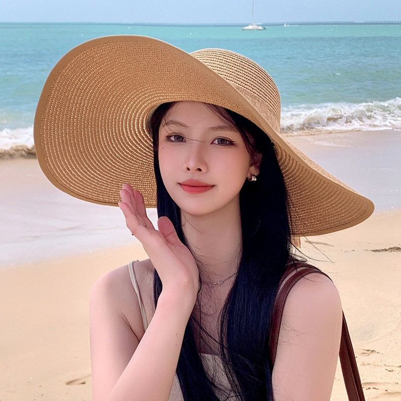 202 หมวกสานปีกกว้าง ใส่เที่ยวทะเล โบว์สามารถดึงออกและมัดใหม่ได้ สไตล์เกาหลี สินค้าพร้อมส่งจากไทย