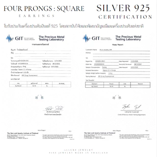 ต่างหูเพชร เงินแท้ 925 ชุบเคลือบทองคำขาว ประดับเพชร Square CZ Swiss Diamond - Allure Jewelry
